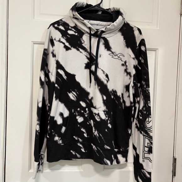 Hollister Tie-Dye Hoodie Logo on Chest & Arm Kangaroo Pocket Black/White Size S - Picture 1 of 11